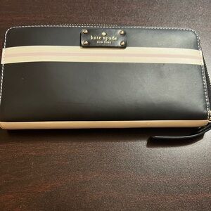Black Leather Zip Wallet with Gold Hardware